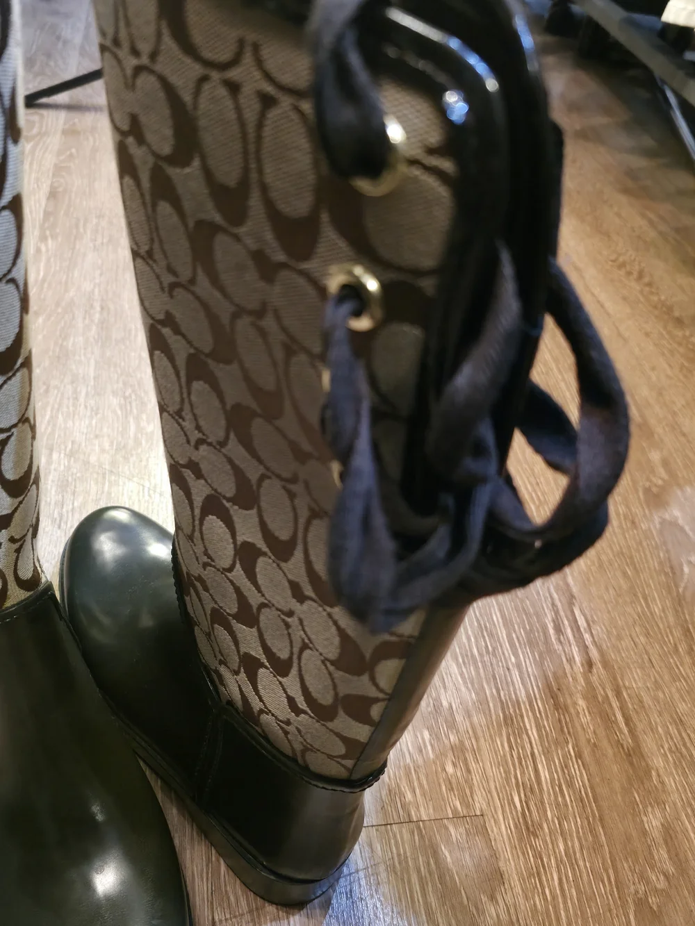 Coach Signature Canvas and Rubber Rain Boots in Forest Green - Picture 6 of 8